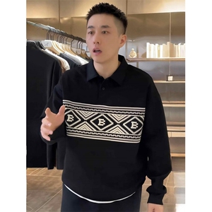 春秋新款腰果花长袖翻领卫衣男士高档潮牌宽松时尚百搭上衣打底衫图片