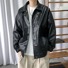 现货-秋季皮衣外套男宽松休闲PU机车皮夹克潮流A584-P90，男装夹克，电商A351