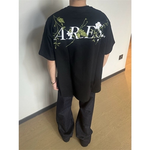 网图有货 夏季美式复古花卉刺绣字母短袖宽松花边t恤男女A456-P35图片