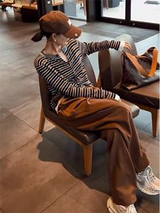 2025新款女士时尚潮流精纺羊毛彩条针织开衫图片