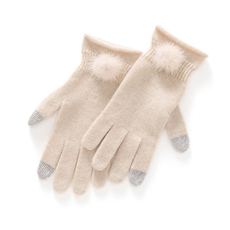 秋冬季335%羊绒休闲百搭优雅貂绒毛球手套，手套，蒙娇羊绒