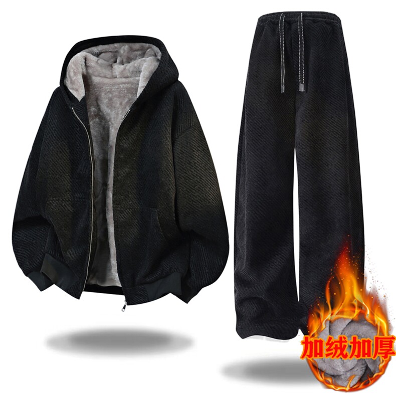 加绒青年银丝亮晶晶斜纹宽松休闲连帽套装J5016-加绒P120常规90，男装休闲套装，星座310B