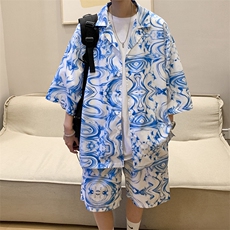 特P45控88-夏装冰丝短袖衬衫短裤休闲套装男生沙滩裤两件套XTZ226，男装牛仔裤，电商B370