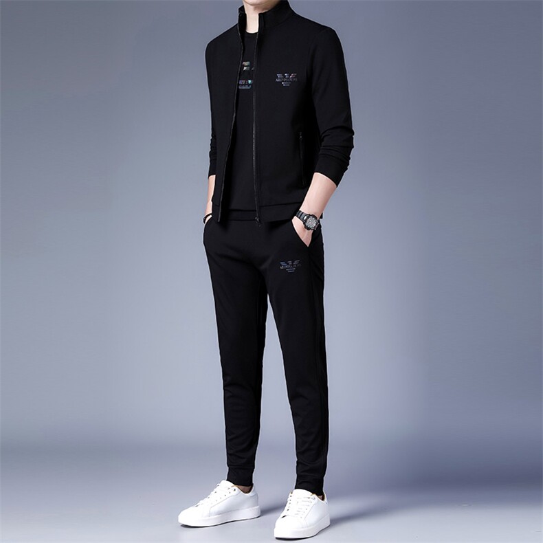 秋季2023年新款男士长袖长裤修身休闲时尚卫衣三件套装,男装休闲套装,电商B360