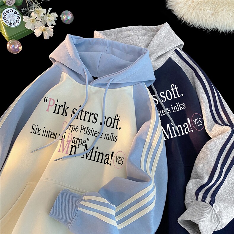 高品质！全棉重磅400克三条杠撞色印花连帽卫衣RH1214p63控98,男装卫衣,星座610B-1