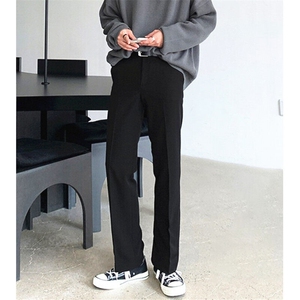秋冬半松紧大板型垂坠感大码西裤男加绒加厚西裤直筒休闲长裤 K04图片