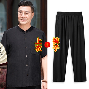 主推长年现货男高品质风中老年短袖衬衫套装中年短袖衬衫图片