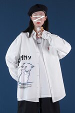 2021秋季新中性风蒙马特港风猫咪印花休闲大码男衬衫C519-P45，男装衬衫，电商A001