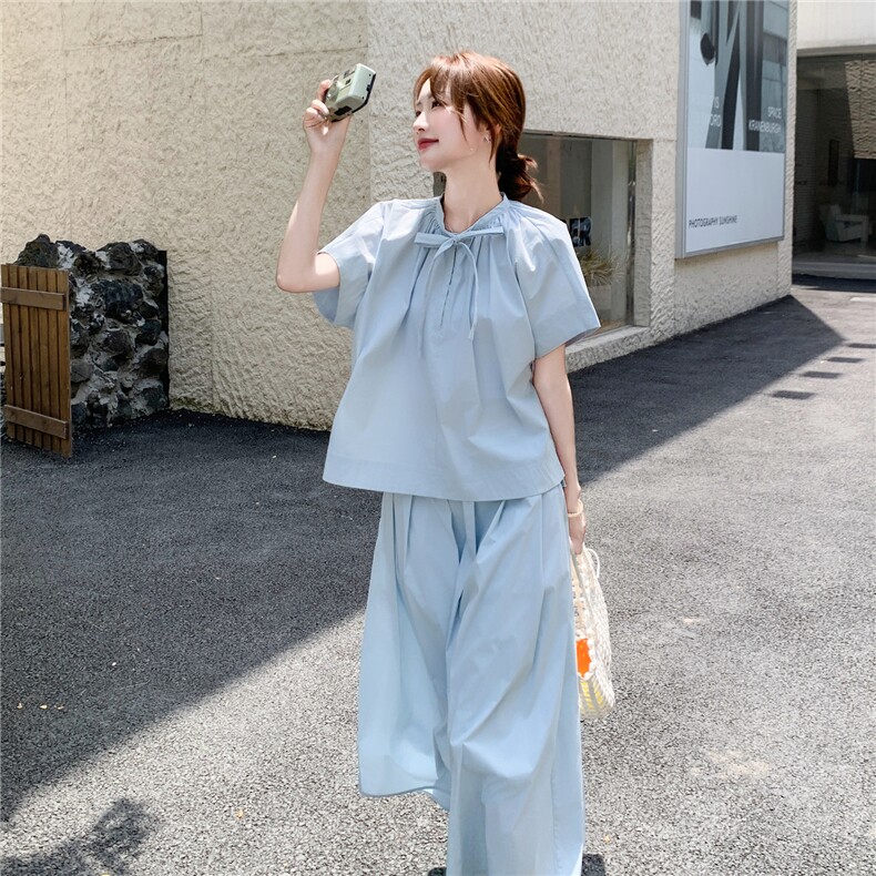 2025年夏季新款韩版时尚气质百搭显瘦短袖衬衫高腰半身裙两件套女,女装套装/套裙,2C012
