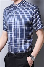 新款轻奢打底上衣短袖宽松格子免烫衬衫潮休闲日常男士衬衫，男装衬衫，电商B212（原钱塘6029）
