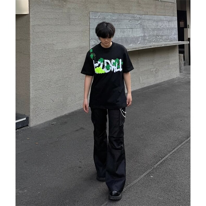 2025下机架新款男女索罗娜螺纹领口-植绒刺绣高品质纯棉短袖T恤,男装T恤,星座715-4
