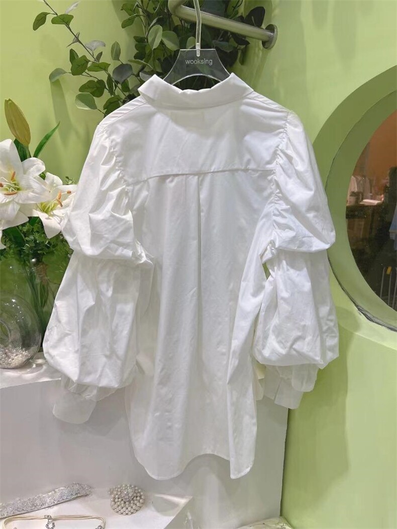 22春装新款宽松节节灯笼袖大版衬衫,女装衬衫,WOOSING