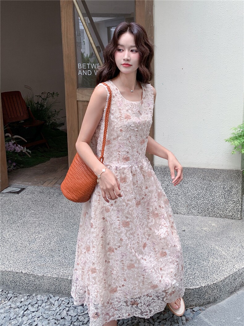 《26夏上新》立体花朵超柔软气质甜美可收腰仙女连衣裙女,女装连衣裙,苗苗