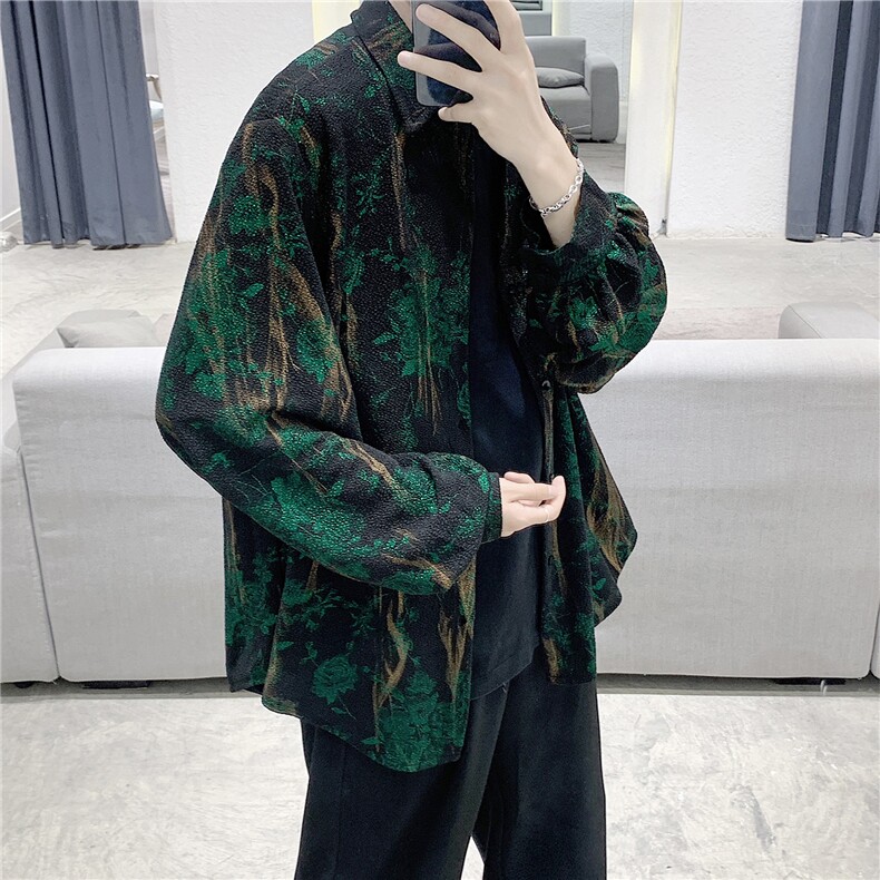 秋季烫金印花长袖衬衫外套男重工花衬衣A430-1-CS11188图片