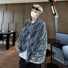 流苏拼色牛仔外套男韩版潮流高街帅百搭2024秋冬ins夹克W6102-P66，男装夹克，星座412-2