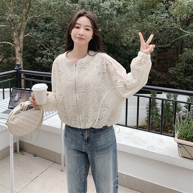 现货米杏色超好看时尚防晒蕾丝女2025早春新款韩版小个子别致上衣,女装短外套,欧米莱