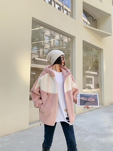 撞色貂毛外套图片