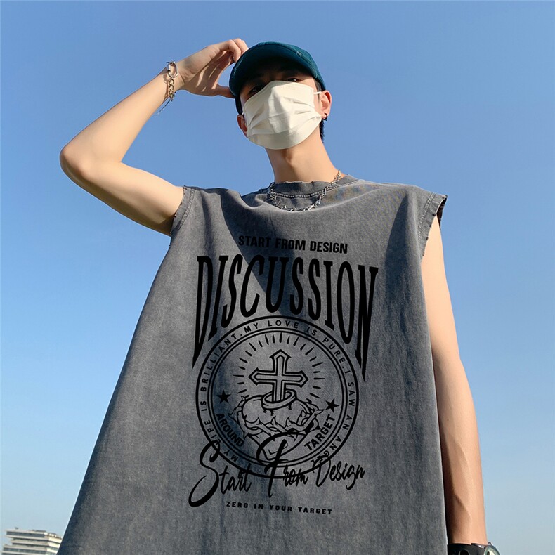 三亚外景夏季美式水洗无袖T恤潮流宽松背心潮流DT6249P45控58,男装背心/马甲,电商A268A