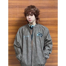 P55刺绣皮衣Q6#棕色高级灰M-3XL，男装皮衣，星座506A