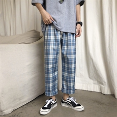 神裤港风格子休闲裤宽松百搭显瘦抽绳束脚休闲长裤2151-P25，男装休闲裤，电商A128