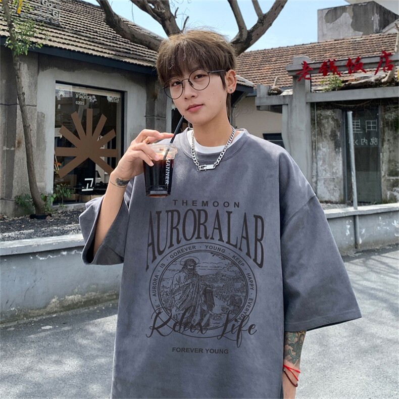 电商DSA028-DTLP2414特P19量大优供视频重磅麂皮绒短袖t恤男,男装T恤,电商A028