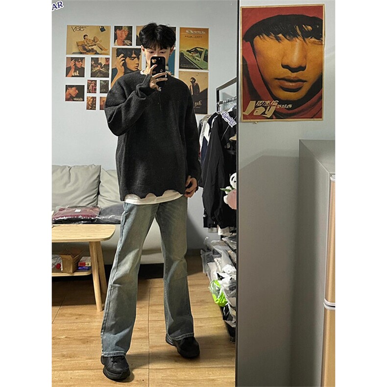 【有货】美式高街半拉链破坏毛衣水洗灰套头针织衫MY350特P62,男装针织衫/毛衣,星座908-1