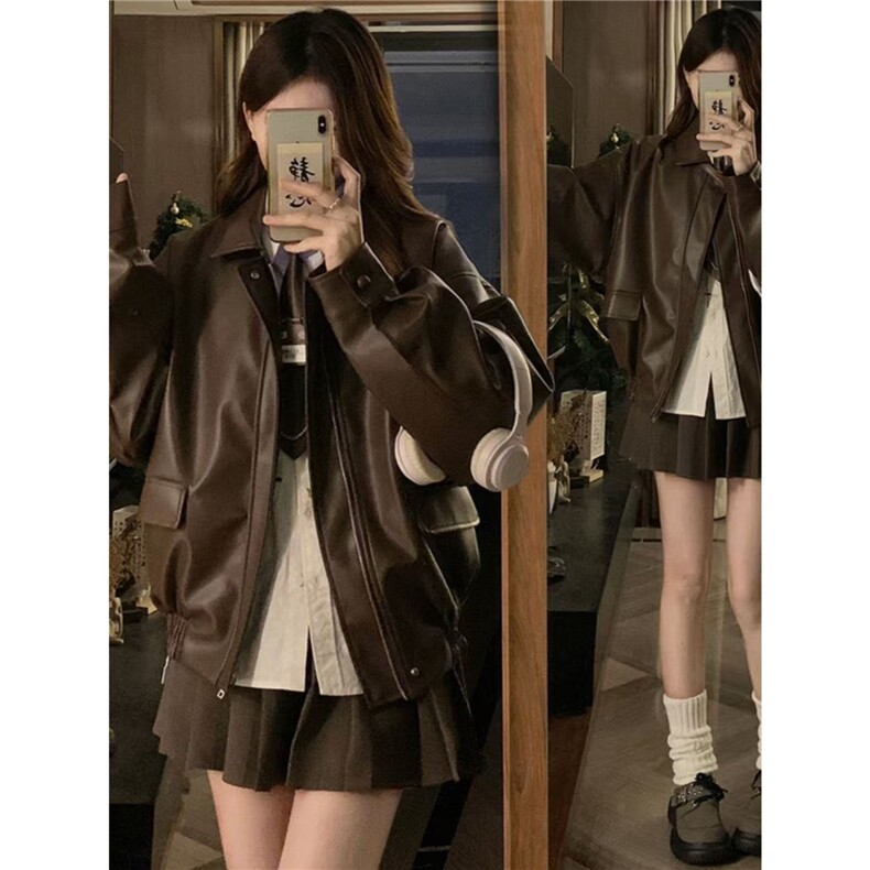 美拉德pu皮衣外套女2025春秋季新款美式机车服短款夹克小个子,男装皮衣,星座1210-1
