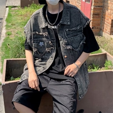 美式牛仔马甲外套男女宽松休闲小众设计感港风复古无袖MJ53-P56，男装背心/马甲，星座1008