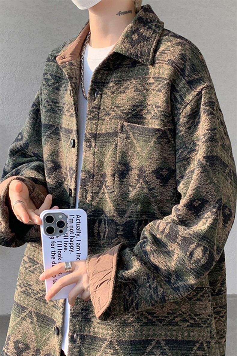 8XL-M复古大码民族风衬衫男款秋冬季加厚粗呢藏式外套CS29001P68,男装衬衫,电商B312