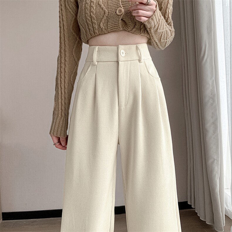 欧棉绒阔腿裤女春秋冬高腰垂感休闲窄版直筒裤雪尼尔加绒裤，女装休闲裤，云美莎专业女裤-全店现货