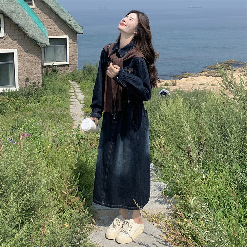 春季新款牛仔连衣裙女中长款显瘦宽松百搭时尚潮流女装,女装连衣裙,秋水欣儿