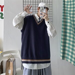 20秋冬 针织开衫V领毛衣马甲背心情侣JKDK学院风制服外搭 W09/图片