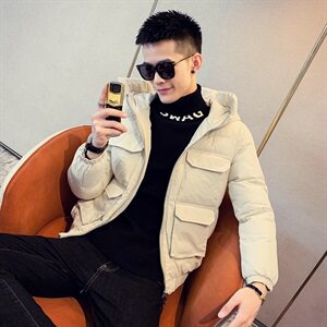 社会风20纯色多口袋修身连帽棉衣潮男B297-8806-P140控188图片