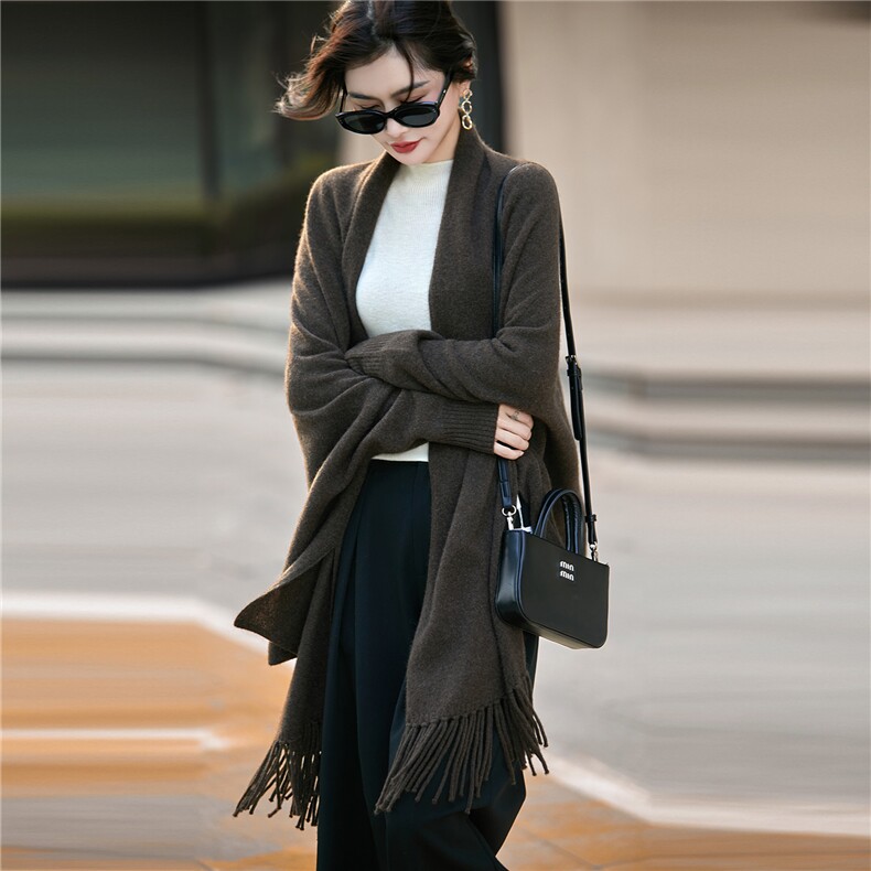 2025年秋季时尚百搭通勤简约休闲流苏羊毛披肩，披肩，片语羊绒