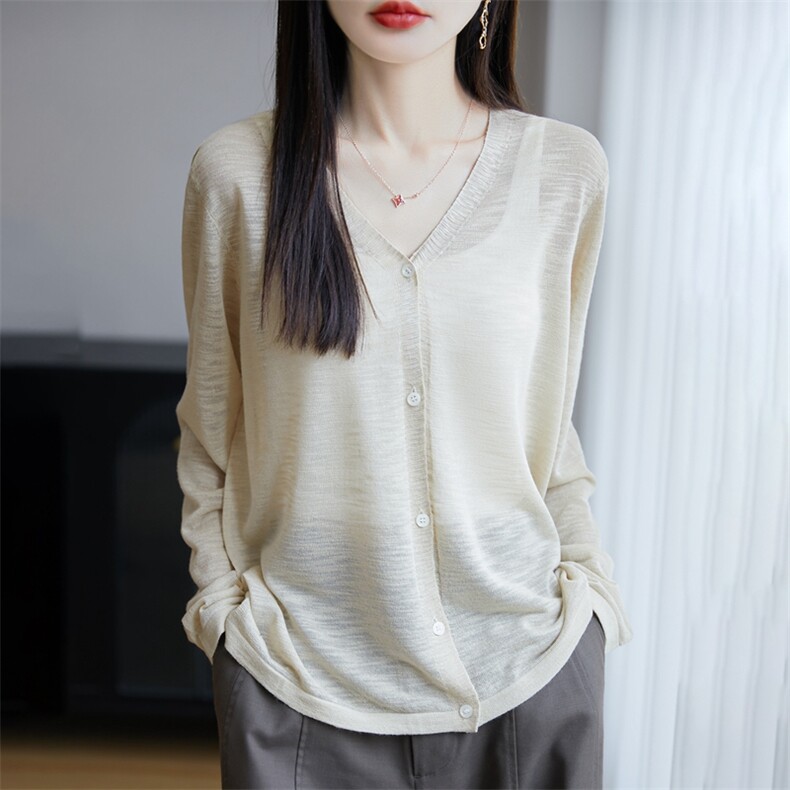 夏季轻薄开衫薄款外套长袖披肩空调防晒宽松女针织衫V领毛衫,针织衫/毛衣,丹芙娇羊绒
