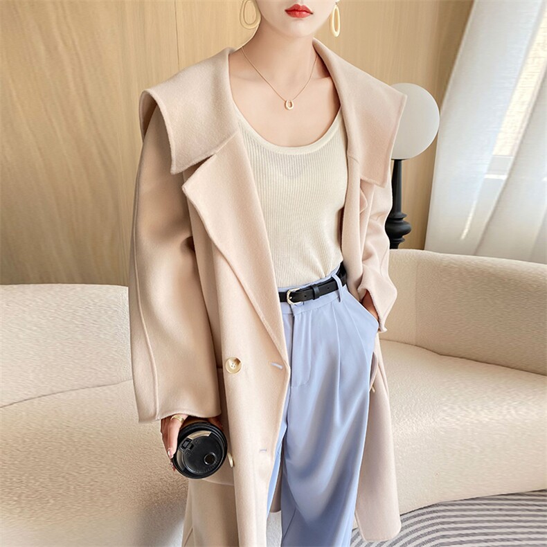 羊毛大衣女新款冬季韩版时尚流行羊毛呢子外套，女装双面呢大衣，召鑫羊绒双面呢