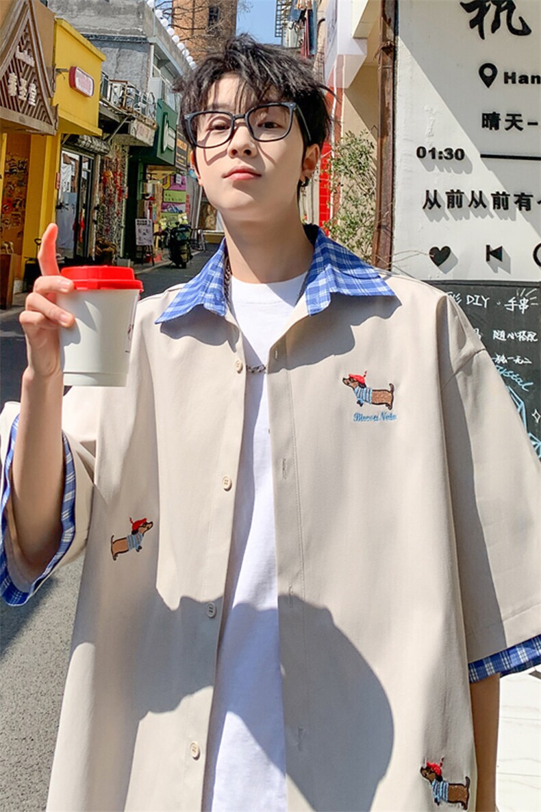 2025夏季新款港风外景大码刺绣短袖衬衫M-5XHC25347-P35,男装衬衫,电商A022