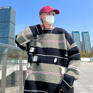 男士条纹休闲圆领保暖毛衣港风潮流青少年上衣MY0156-P40图片