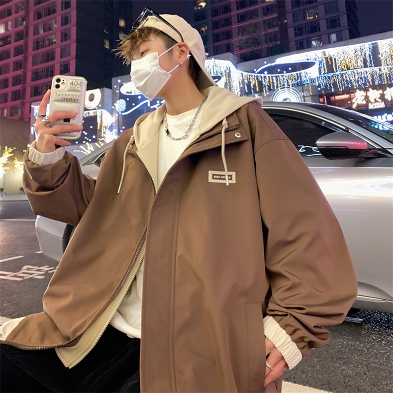 春季新款潮牌假两件连帽时尚夹克宽松百搭夹克外套CYJK9258-P80,男装夹克,电商A128
