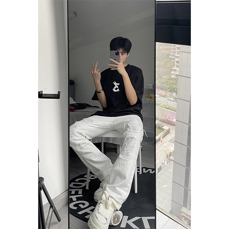 B221美式ins高街小众重工艺假破洞小脚牛仔裤LK23019-P60控78,男装牛仔裤,电商B221