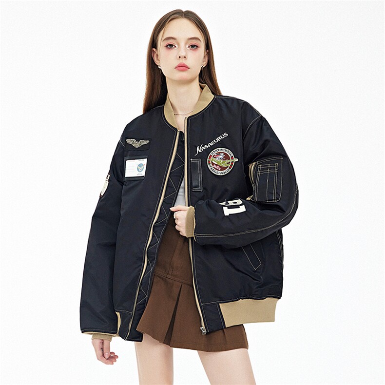 现货欧美街头刺绣飞行员外套秋冬季潮牌机车夹克棉衣棒球服，男装夹克，电商A105