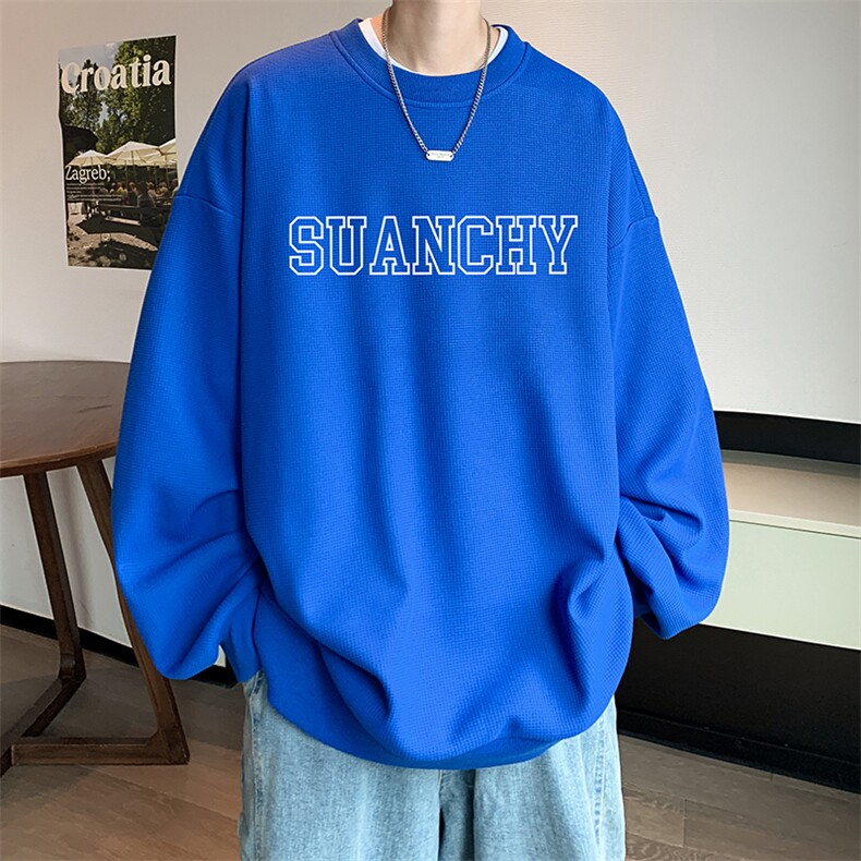 华夫格卫衣圆领卫衣男大码长袖t恤男外套HW76229-P30加绒款-P40,男装卫衣,电商A040