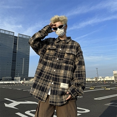 2024新款美式高街格子休闲薄款夹克宽松潮流外套现货W8325-P48，男装夹克，星座512-4