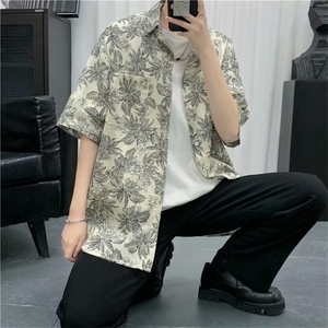 夏季薄款短袖衬衫男ins网红港风日系潮牌痞帅宽松花上衣CS31-P32