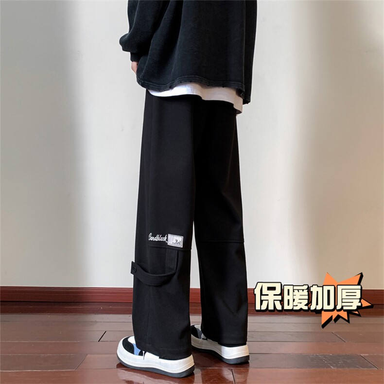 wassuphappy黑色裤子男春秋夏季2025新款潮流大码阔腿裤休闲卫裤,男装休闲裤,电商C305A