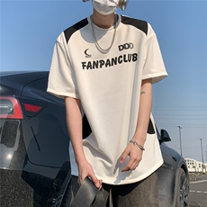 2026夏装新款薄款宽松拼接短袖印花五分袖T恤T6603/特P30白色2，男装T恤，电商A094