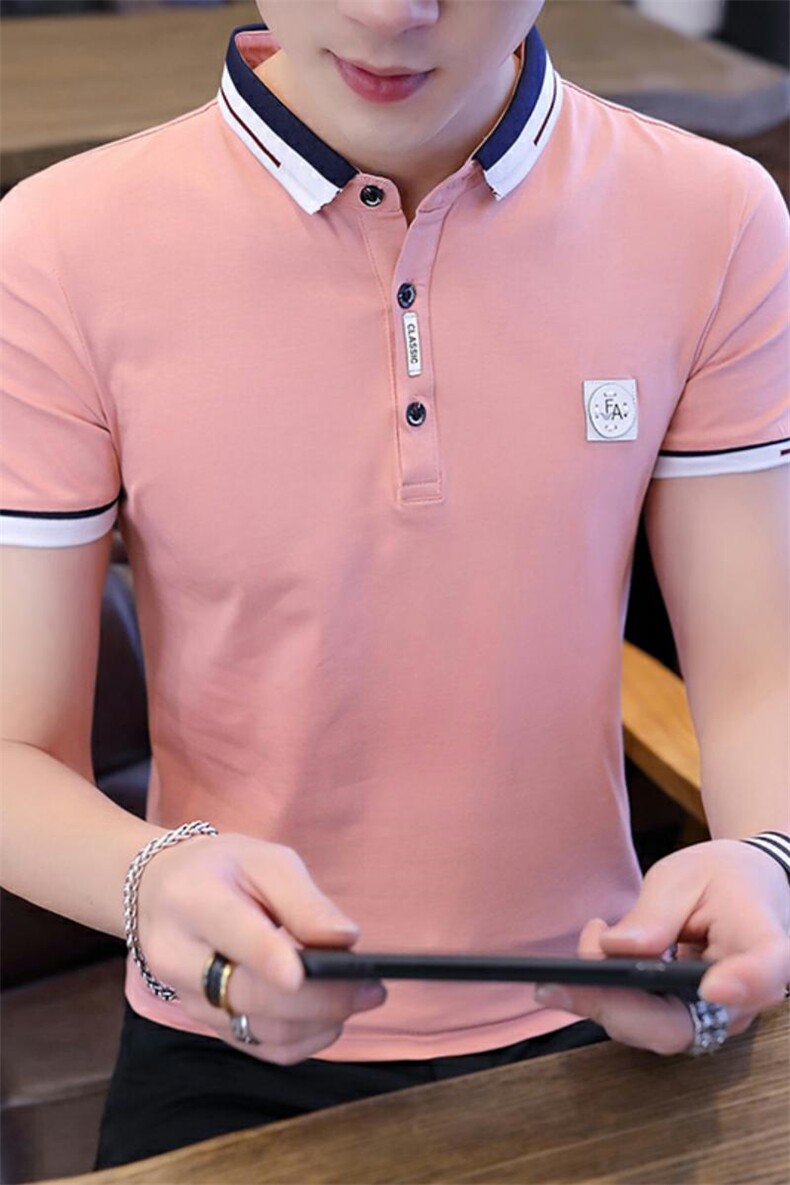 8019-P30男士冰丝纯棉短袖T恤POLO衫修身纯色半袖潮,男装Polo衫,电商D310B
