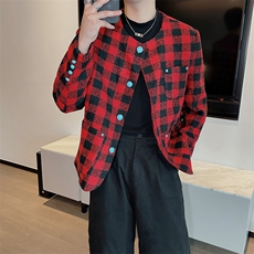 王嘉尔同款复古红色格子外套男时尚高级感小香风夹克JK2353-P130，男装夹克，电商B267