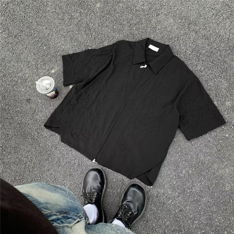 小众褶皱纹理解构拉链衬衫男休闲夏季薄款短袖上衣衬衣45455-p35,男装衬衫,星座1008