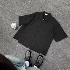 小众褶皱纹理解构拉链衬衫男休闲夏季薄款短袖上衣衬衣45455-p35，男装衬衫，星座1008